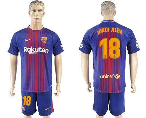 Barcelona #18 Jordi Alba Home Soccer Club Jersey - Click Image to Close